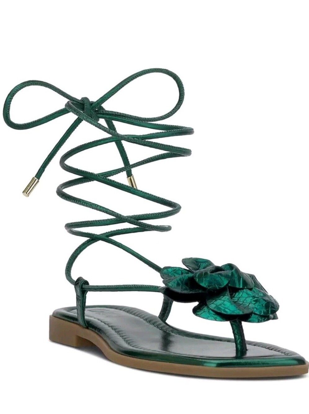 NIB INC Gilma Emerald Metallic Floral Lace Up Sandals Resort 7 Wedding Resort